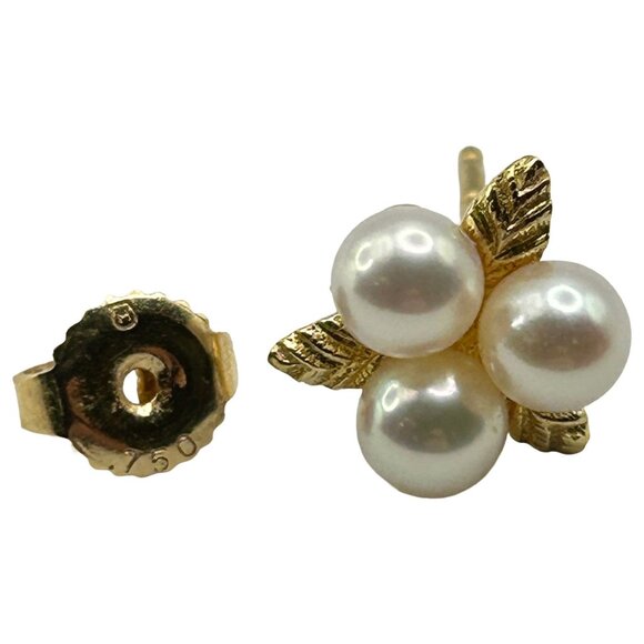 Mikimoto 18k Yellow Gold 4-4.5mm Akoya Cultured 3-Pearl Stud Earrings PES-74K - Picture 3 of 4